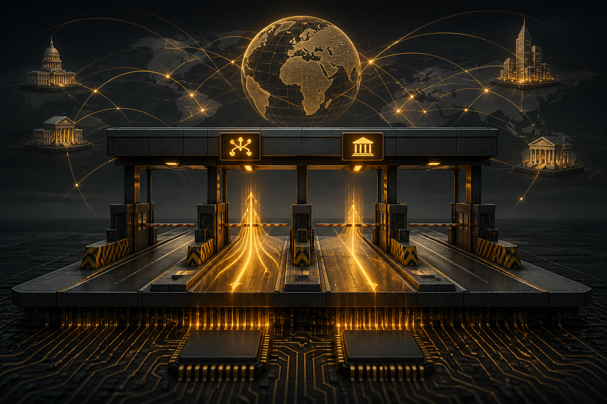 Editorial illustration for The Tollbooth Thesis: Value Migrates to Routing, Not Models