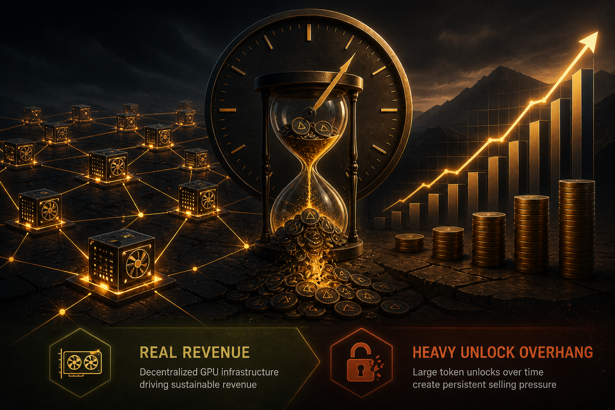 Editorial illustration for Aethir: Real Revenue, Heavy Unlock Overhang