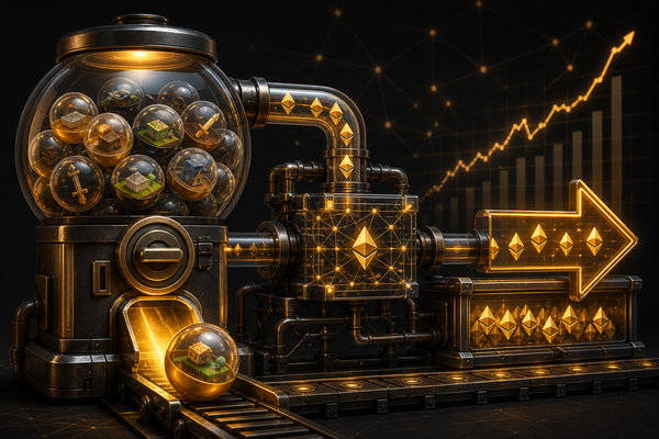 Editorial illustration for Fake World Assets: A Two-Person Gacha Machine Out-Earning the Hype